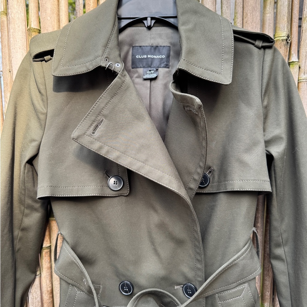 Club Monaco Women's Olive Trench Coat